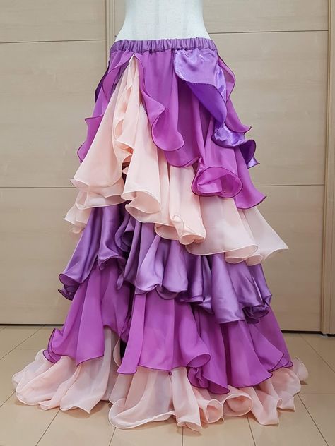 Mermaid Halloween Outfit, Ruffle Skirt Pattern, Ballroom Fashion, Waterfall Skirt, Layered Ruffle Skirt, Ruffle Skirts, Skirt Inspiration, Dance Ideas, Jelly Fish