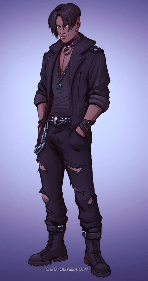 Punk Rocker Character Design, Punk Rocker Character Art, Male Outfit Design Drawing, Metalhead Character Design, Biker Oc Male, Punk Rock Character Design Male, Grunge Character Design Male, Bad Guy Character Design, Biker Oc Art