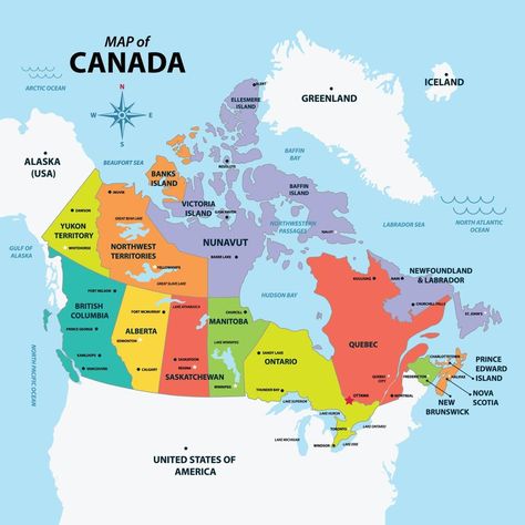 Canada Map With All States Canada Map Aesthetic, Canada Background, Canada School, Canada Geography, Map Of Canada Printable, Canada Provinces And Capitals, Canada Road Trip Map, Canada Map Illustration, Geography Of Canada