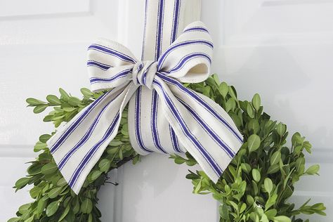 Wreath Hanging From Ribbon, Wreath Hanging, Window Wreath, How To Tie Ribbon, Lavender Wreath, Holly Wreath, Boxwood Wreath, Wreath Hanger, Diy Fall Wreath