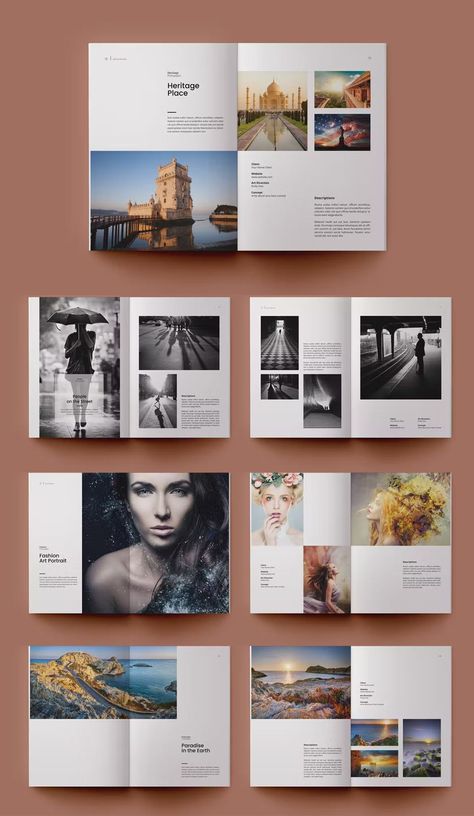 Photography Portfolio Layout, Travel Magazine Layout, Photography Portfolio Template, Photo Book Template, Photobook Layout, Photobook Design, 포트폴리오 레이아웃, Photo Album Layout, Picture Layouts