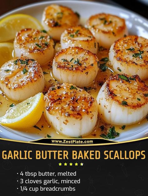 Homemade recipes | Garlic Butter Baked Scallops | Facebook Garlic Lemon Butter Sauce, Baked Scallops, Mediterranean Kitchen, Seared Scallops, Lemon Butter Sauce, Scallops Seared, Lemon Butter, Garlic Butter, Kitchen Recipes