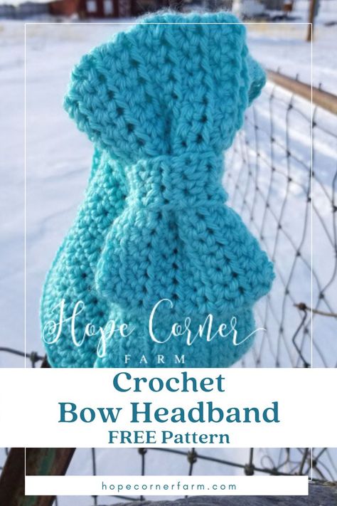 A FREE pattern and tutorial for a crochet bow headband / crochet ear warmer. A simple crochet project that can be finished in a few hours. Look cute and keep yourself warm this winter! Crochet Bow Headband, Crochet Bow, Headband Crochet, Crochet Bows, Crochet Ear Warmer, Simple Crochet, Winter Headbands, Bow Pattern, Ear Warmer