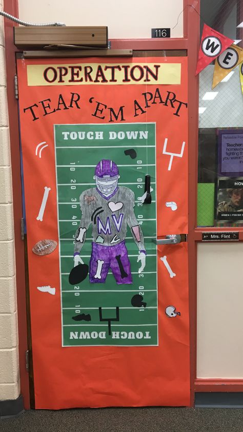 Homecoming Office Decorations, Door Decorations Classroom Homecoming, Freshman Homecoming Float Ideas, Homecoming Door Decorations High School Football, Operation Game Decorations, Board Game Homecoming Floats, Board Game Parade Float, Homecoming Door Ideas Football, Board Game Float Ideas