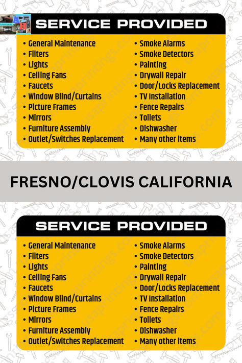 Handyman Services in Clovis and Fresno California. If you are looking for help with something at your house, office, business or apartments or store or more. Give us a Call Starting A Handyman Business, Handyman Business Names, Handyman Services Templates, Contractor License, Clovis California, Handyman Business, Home Repair Services, Fresno California, Handyman Services