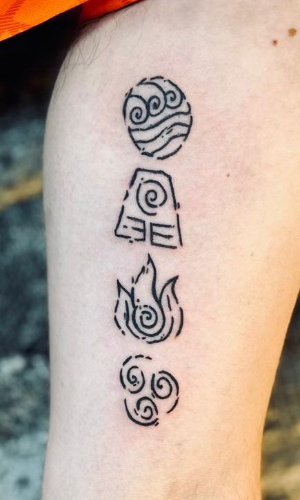 Avatar 4 Elements Tattoo, Arcane Tattoos Symbols, Arcane Tattoo, Nerd Tattoos, Avatar Tattoo, Nerd Tattoo, Elements Tattoo, Weird Tattoos, Tat Ideas