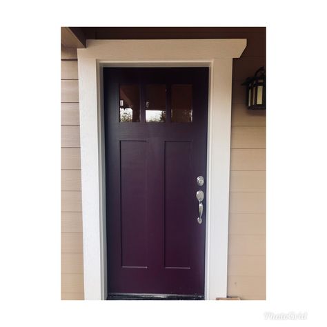 Sherwin Williams Blackberry front door from Lowe's Sherwin Williams Blackberry, Mulberry Front Door, Blackberry Paint Color, Eggplant Front Door Color, Dark Purple Front Door, Plum Front Door, Burgundy Front Door, City Loft Sherwin Williams, Exterior Paint Color Combinations