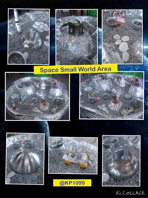 Space small world Space Small World, Creation Preschool Craft, Space Activities For Kids, Moon Activities, Space Preschool, Classroom Wishlist, Space Crafts For Kids, Space Classroom, Eyfs Classroom