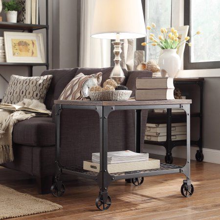 iNSPIRE Q Nelson Rectangle Industrial Modern Rustic End Table by Classic, Brown Rustic End Table, Industrial Living Room, Rustic Bedroom Furniture, Rustic End Tables, Coffee Sofa, Metal End Tables, Industrial Design Furniture, Vintage Industrial Furniture, Industrial Living