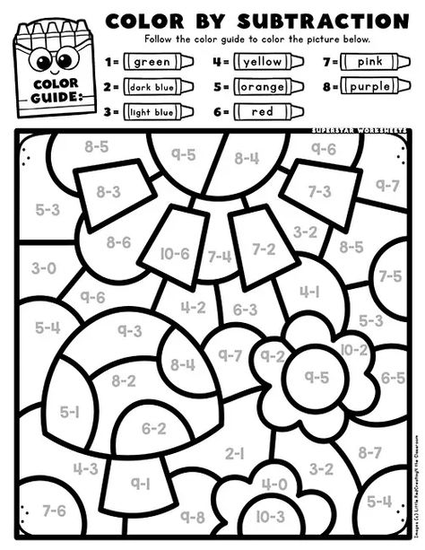 Spring Color by Subtraction Printables Color By Subtraction, Preschool Templates, Spring Color By Number, Superstar Worksheets, Recognizing Numbers, Number Printables, Math Major, Math Coloring Worksheets, Kindergarten Colors