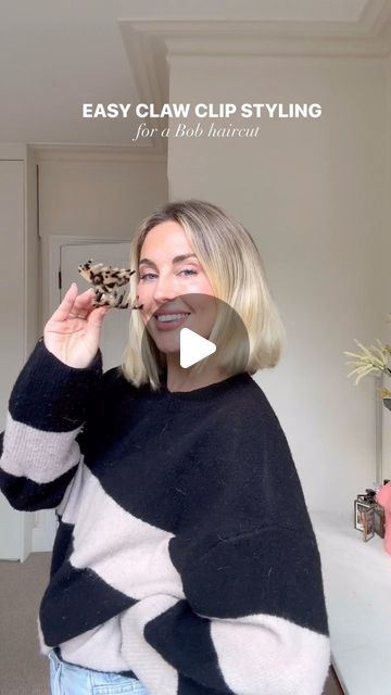 Emily Valentine on Instagram: "I got a Bob so my hairstyling regime would be more low maintenance and it really is. It looks it’s best in a bouncy blow dry that takes no time as all, but sometimes I want it off my face. A simple claw clip solves this issue. Just make sure you use a slightly smaller one and fold the hair back in on itself so the short bits don’t pop out.   Getting it cut even shorter next week! Cannot wait 🙌  #bobstyling #shorthairstylesforwomen #shorthairstyle #bobhairstyles #clawcliphairstyle #bobhairstyle how to style a Bob, hairstyle for short hair" Using Claw Clips With Short Hair, Bob Hairstyles Pulled Up, Short Bob Styling Tutorials, Bob Claw Clip, Bob Hairstyles Claw Clip, Short Bob Claw Clip, Shoulder Length Hair Claw Clip, How To Blow Dry Short Bangs, Hair Claw Clip Hairstyles Short Hair