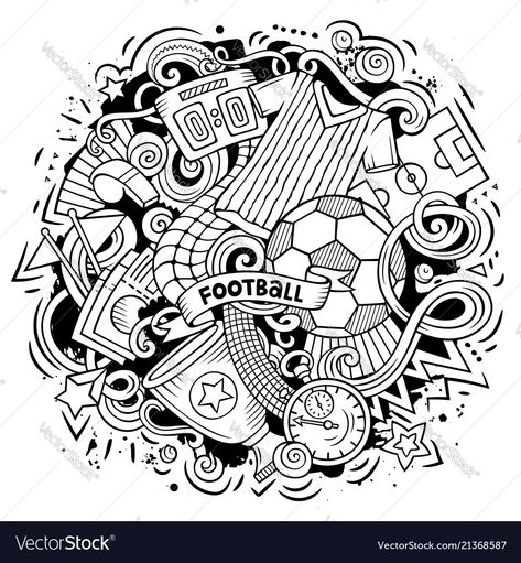 Football Doodle Art, Football Aesthetic Drawing, Football Line Art, Football Cartoon Drawing, Soccer Doodles, Football Doodles, Sports Doodles, Sketchbook Ideas Doodles, Soccer Illustration