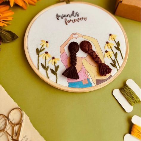 Stitch the roots of your friendship with threads of LOVE 💖... The best gifts for your bff a memory embroidered by you ! Shop now..🥳 📝 Dm for direct order... Customisation available for your mindset... . . . #embroideryhandmades #friendship #giftsforfriends #memorykeeping #friendsforever #memorybyembroidery #handmadehoops❤️ Friendship Embroidery Hoop, Friendship Embroidery, The Roots, Embroidery Hoop, Friends Forever, Of Love, Gifts For Friends, Embroidery Designs, Best Gifts