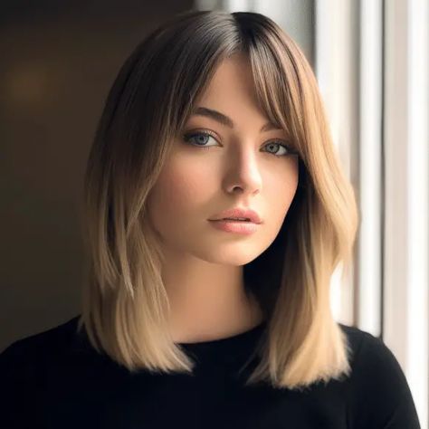 Curtain Bangs Thick Hair Side Part, Curtain Bangs Parted On The Side, Curtain Bangs With Off Center Part, Thick Middle Part Bangs, Curtain Fringe Side Part, Midlength Haircuts With Side Bangs, Layers Plus Curtain Bangs, Medium Hair Curtain Bangs, Curtain Bangs With Side Part