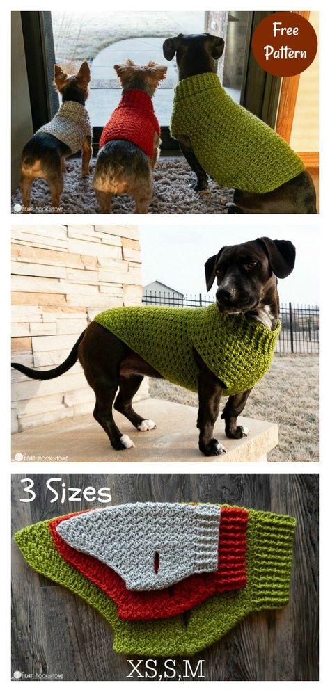 Dog Jumper Pattern, Knitting Patterns For Dogs, Crochet Dog Sweater Free Pattern, Knitted Dog Sweater Pattern, Knitting Patterns Free Dog, Crochet Dog Clothes, Dog Coat Pattern, Small Dog Coats, Dog Sweater Crochet Pattern