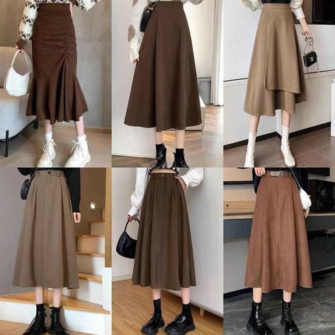 Brown Skirts Outfits, Skirts Outfits Hijab, Casual Modest Dresses, Classy Modest Outfits, Brown Skirt Outfit Ideas, Winter Outfits Classy, Modest Ootd, Brown Skirt Outfit, Skirt Outfits Korean