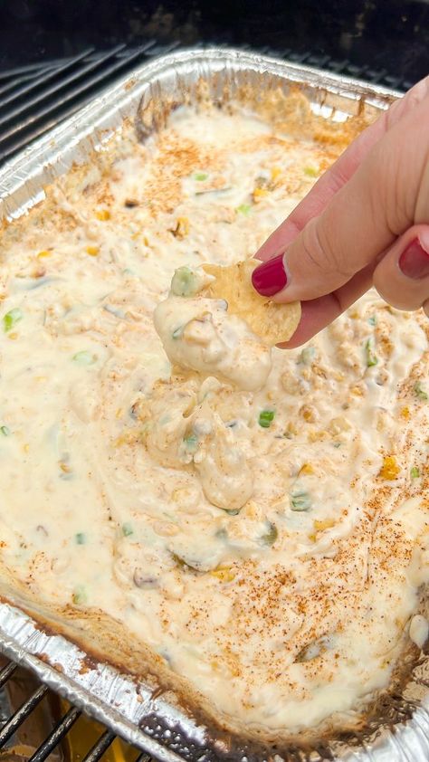 Beer Cheese Queso Dip, Smoked Street Corn Queso Dip, Smoked Elote Queso, Smoked Street Corn Queso, Smoked Street Corn Dip Crockpot, Queso Dip On The Grill, Smoked Queso Blanco Dip, Smoked Elote Dip, Street Corn Queso Dip