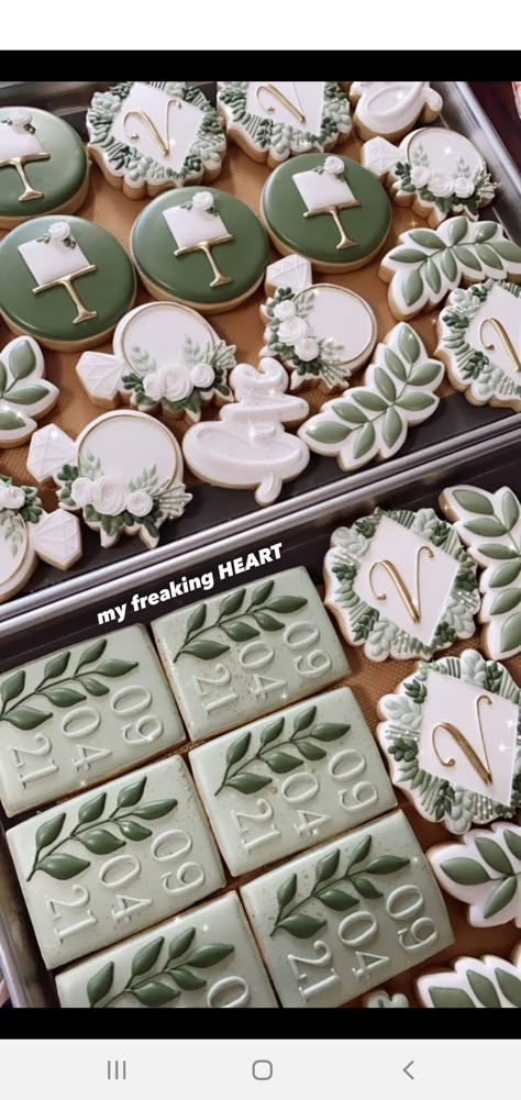 Wedding Shower Cookies, Bridal Shower Cookies, Sage Wedding, Sage Green Wedding, Future Wedding Plans, Wedding Cookies, Wedding Desserts, Wedding Mood, Decorated Cookies