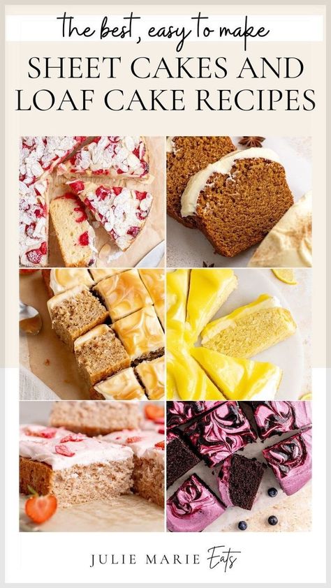 Julie Marie Eats share a variety of sheet cakes and loaf cake recipes. Her easy to make sheet cakes dessert recipes are perfect to try for your next gathering. Follow for more step by step recipes on how to make sheet cakes and loaf cake from scratch. 8x8 Cake Recipes, From Scratch Desserts, Scratch Desserts, Lemon Pistachio Cake, Pound Cake Cupcakes, Homemade Cake Mixes, Mini Loaf Cakes, Best Easy Dessert Recipes, Easy Pound Cake