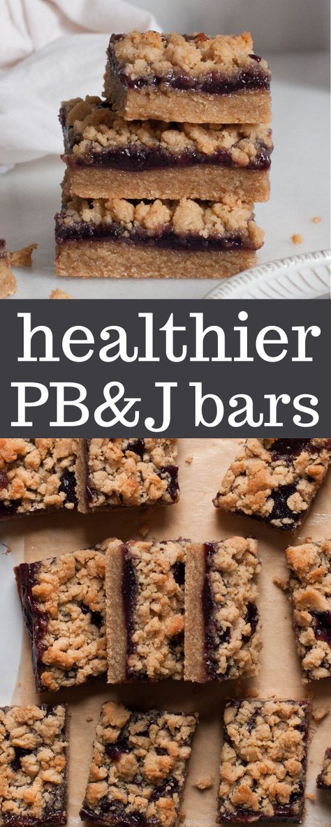 Healthy Peanut Butter And Jelly, Peanut Butter And Jelly Bars, Peanut Butter Jelly Recipes, Peanut Butter Breakfast Bar, Jelly Bars, Baking With Almond Flour, Healthy Bars, Coconut Peanut Butter, Desserts Snacks