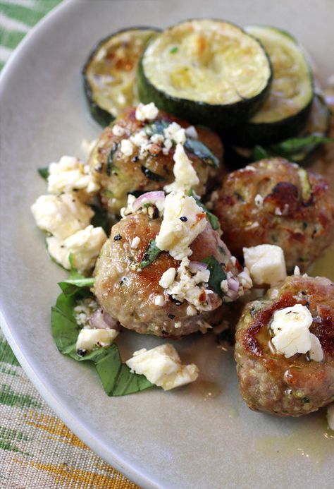 Chicken Zucchini Meatballs, Turkey Zucchini Meatballs, Turkey Zucchini, Seasoned Chickpeas, Zucchini Meatballs, Meatball Dishes, Grilled Flatbread, Greek Meatballs, Seasoned Veggies