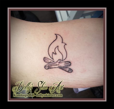 Fire Aries Tattoo For Women, Tiny Campfire Tattoo, Bonfire Tattoos, Log Tattoo, Small Campfire Tattoo, Campfire Tattoo Ideas, Campfire Tattoos, Simple Camp Fire Tattoo, Campfire Tattoo Simple