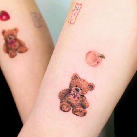 Bear Tattoo Ideas, Bear Paw Tattoos, Teddy Bear Tattoo, Best Teddy Bear, Care Bear Tattoos, Bear Tattoo Designs, Fruit Tattoo, Mom Tattoo Designs, Bow Tattoo