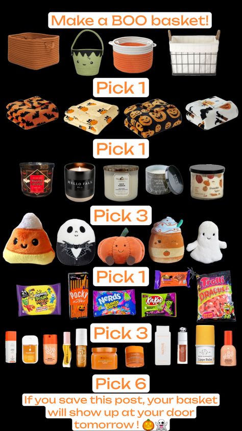 Boo Basket Ideas For Best Friend, Halloween Things To Do, Boo Basket Ideas, Halloween Sleepover, Fall Gift Baskets, Making A Gift Basket, Halloween Themed Gifts, Halloween Gift Baskets, Nerds Candy