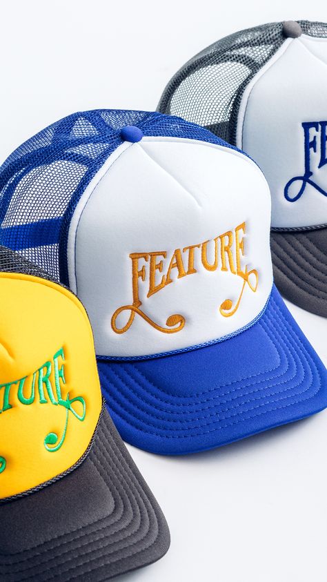 Trucker Cap Aesthetic, Hat Product Photography Ideas, Cap Ads, Trucker Hat Designs Ideas, Merch Hats, Hat Ads, Trucker Hat Designs, Trucker Cap Design, Hat Outfit Men