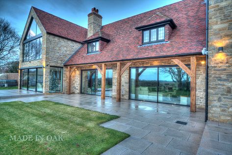 Oak Porches, Barn Conversion Exterior, Bungalow Extensions, Cottage Extension, Oak Frame House, House Extension Plans, Oak Framed Buildings, Self Build Houses, Patio Pergola