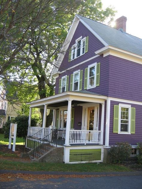 Plum Cottage, Witch Purple, Exterior Color Combinations, Exterior House Paint Color, Autumn Farmhouse, Exterior House Paint, Purple House, Exterior House Colors Combinations, House Paint Color Combination