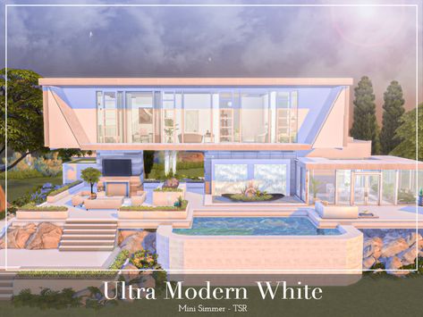 Modern White Home, Sims 4 Penthouse, Cozy Penthouse, Backyard Bathroom, Sims 4 Modern House, Brindleton Bay, Sims 4 Beds, Ultra Modern Homes, Sims Free Play