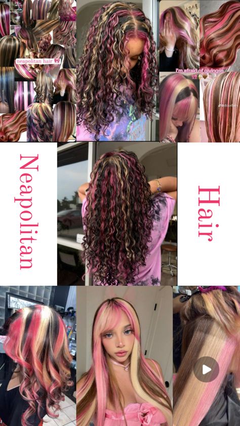 Neopolitan Hair Curly, Neapolitan Hair Curly, Neopolatin Hair, Neopaliton Hair, Neapolitan Braids, Neapolitan Hair, Dream Hairstyles, Harajuku Hair, Braids Ideas