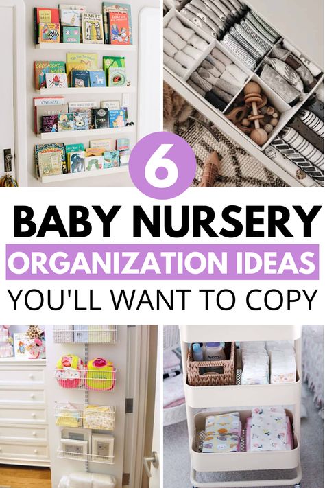 Nursery Organization Ideas | Are you preparing the nursery for baby? These 5 nursery organization ideas will help you find a place for all of baby's things. You'll find ways to organize the nursery closet, nursery dresser, baby clothes, diaper changing station and more. If you're in the nesting mode, organizing the baby's room is a must-do! #nurseryorganization #nursery Nursery Drawer Dividers, Nursery In Primary Bedroom, Nursery Organization Ideas Small Spaces, Diaper Cart Organization, Nursery Organization Dresser, Nursery Clothes Organization, Organized Nursery, Organization Dresser, Baby Closet Storage