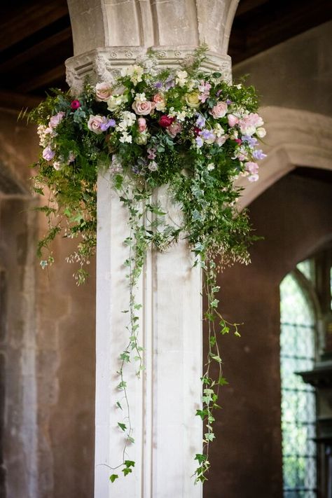 Pillars Topped With Flowing Displays - Photography Guy Hearne Pillar Decor, Pillar Decorations, Wedding Pillars, Wedding Gate, Church Wedding Flowers, Rustic Wedding Decorations, Church Wedding Decorations, Church Flower Arrangements, Church Flowers