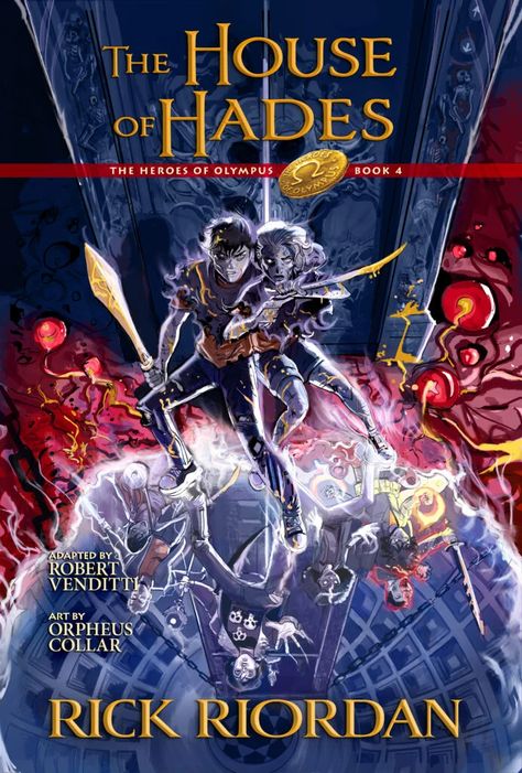 The House of Hades is the upcoming graphic novel adaption of The House of Hades.[1] TBA The House of Hades is the first graphic novel in the Rick Riordan series to be announced at the end of the previous graphic novel. This novel will be released on the same day as Wrath of the Triple Goddess. Annabeth And Percy, The Mark Of Athena, Hazel And Frank, The House Of Hades, House Of Hades, Mark Of Athena, Kids Novels, Percy And Annabeth, The Underworld