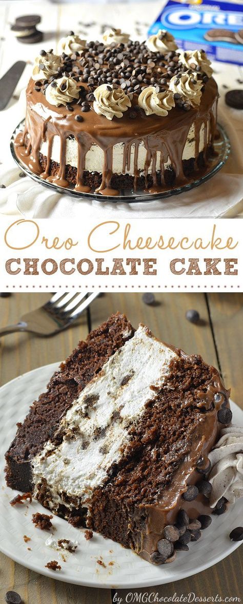 Oreo Cheesecake Chocolate Cake Oreo Cheesecake Chocolate Cake, Cheesecake Chocolate Cake, Resipi Kek, Cheesecake Chocolate, Decadent Chocolate Cake, Oreo Cheesecake, Baked Goodies, Good Eat, Cake Chocolate