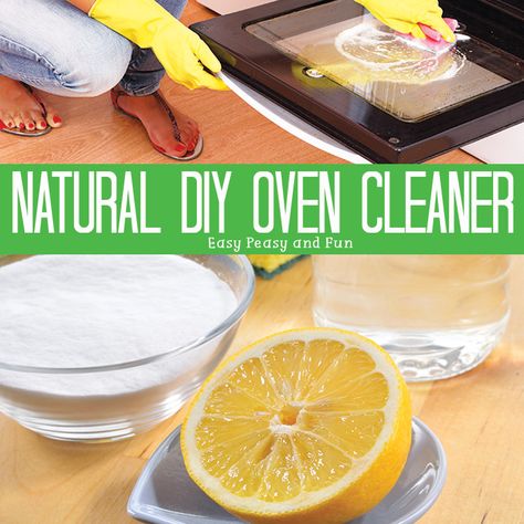 Natural Homemade Oven Cleaner  If not too dirty, set temp at 500°F  and pour 4 c water in pan; add a few spoons of baking soda. “Bake” it for 45 minutes. Turn off oven; let it cool a bit. Spray vinegar on oven walls; let set for a couple minutes. Wipe with a cloth soaked in the warm water.   OR make baking soda and water paste and leave on oven walls overnight (or use vinegar or lemon ju, but clean within 90 minutes) Natural Oven Cleaner, Oven Cleaner Diy, Oven Cleaning Easy, Baking Soda Cleaner, Oven Cleaning Hacks, Homemade Oven Cleaner, Green Cleaning Recipes, Homemade Cleaning Recipes, Clean Baking Pans