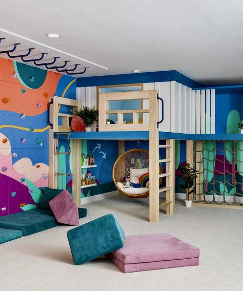 Groh! Playrooms, Indoor Playroom Ideas, Sensory Playroom, Playroom Inspiration, Indoor Playroom, Kids Loft, Basement Playroom, Cool Kids Rooms, Kids Interior Design