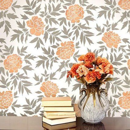 Japanese Peonies Floral Pattern Stencil - Wallpaper - Amazon.com Japanese Peonies, Floral Wall Stencil, Expensive Wallpaper, Sunflower Stencil, Stencils For Walls, Large Wall Stencil, Wall Stencil Patterns, Stencil Decor, Japanese Tree