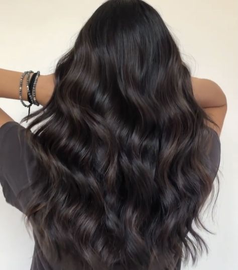 Dark Hair With Dark Dimension, Medium Brown Black Hair, Rich Brown Black Hair, Black Hair Brown Babylights, Deminsional Dark Brunette Hair, Black Hair With Subtle Balayage, Dimension Black Hair, Subtle Dark Brown Balayage On Black Hair, Subtle Dimension Dark Hair