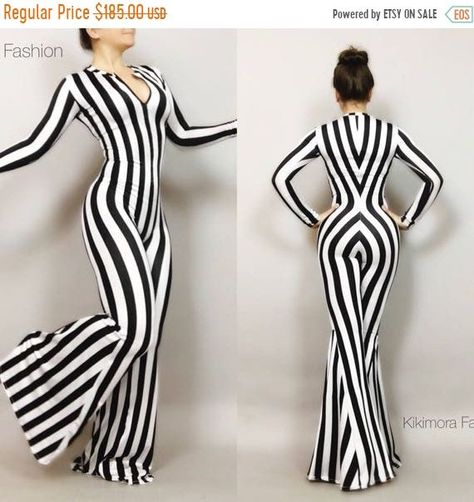 Beetlejuice Dress, Halloween 80s, Bellbottom Pants, Spandex Catsuit, Beetlejuice Costume, Disco Jumpsuit, Catsuit Costume, Beetlejuice Movie, Body Noir