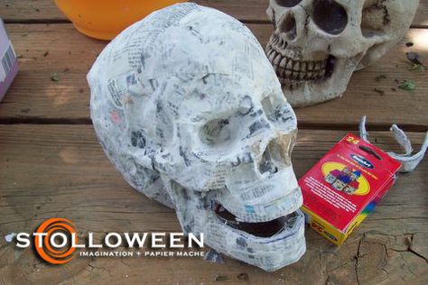 DIY+Halloween+Props | ... durable papier mache recreation of the resin Halloween prop Paper Mache Skull Diy, Homemade Halloween Props, Paper Flowers Making, Halloween Maze, Diy Skulls, Face Sculpture, Skull Crafts, Halloween Props Diy, Halloween Arts And Crafts