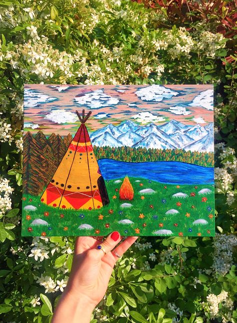 Tipi Painting, River Forest, Painting Nature, Mountain River, Nature Landscape, Art Painting, Canvas Art, Forest, Canvas