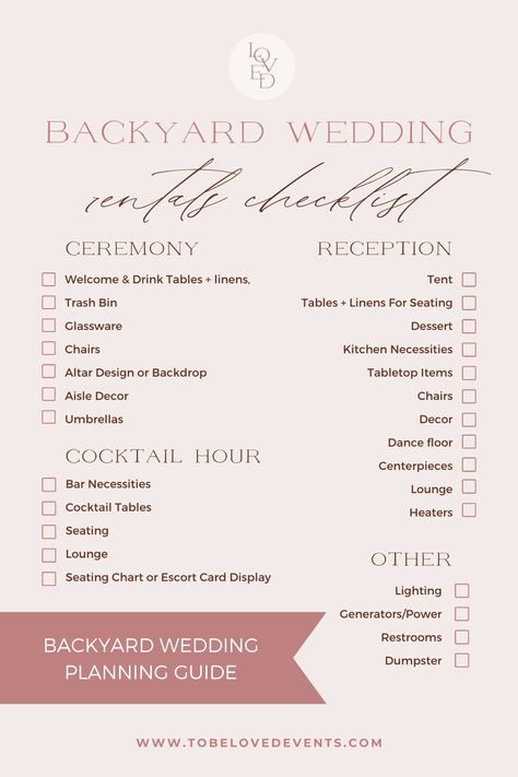 At Home Backyard Wedding, Backyard Wedding Itinerary, Backyard Wedding Layout Ceremony And Reception, Backyard Wedding Menu Ideas, Planning A Backyard Wedding, Backyard Wedding Planning Checklist, Wedding Ceremony In Tent, Backyard Wedding List, Backyard Wedding Tips