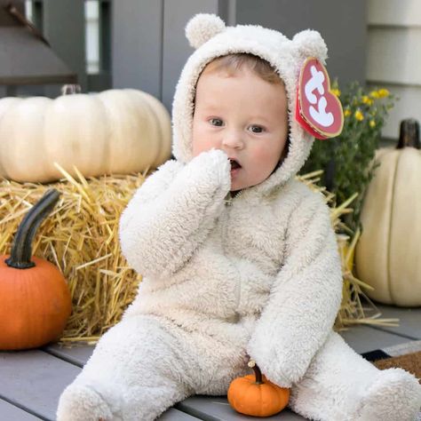 Newborn Bear Costume, Baby Beanie Baby Costume, Diy Beanie Baby Costume, Beanie Babies Costume, Newborn Diy Halloween Costumes, Diy Baby Costume Girl, Diy Baby Boy Halloween Costumes, Homemade Baby Halloween Costumes, Halloween Costume Sisters