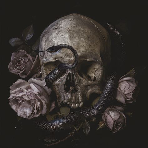 In the shadows, where roses wilt and serpents glide, beauty intertwines with the macabre. 🌹💀 #DarkBeauty #MementoMori #SerpentAndSkull #EternalElegance #GothicGardens #NoirNature #MysteryAndMajesty #FloralFacade #VenomAndVanity #DecayAndDelicacy #RoseRequiem #MysticMoments #DarkAesthetics #NatureNocturne #SombreBloom #CreepAndChic #GothicGlamour #SkullSanctuary #FatalFascination #BloomAndDoom #SinisterSerenity #NocturnalNature #PoisonAndPetals #LethalLuxury #WhisperOfTheWicked #GardenOfTheNig... Book Cover Art Ideas, Trick Pictures, Skull Reference, Gothic Photography, Whispers In The Dark, Gothic Garden, Witchy Wallpaper, Gothic Aesthetic, In The Shadows