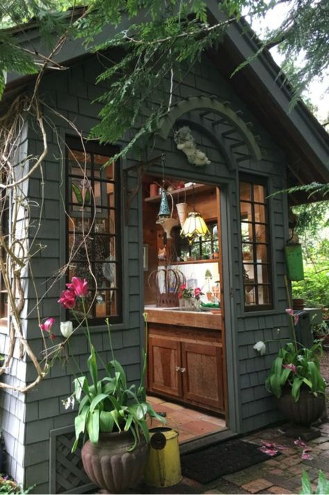 19 Whimsical Garden Shed Designs - Storage Shed Plans & Pictures Shed Inspiration, Cottage Garden Sheds, Cottage Patio, Garden Shed Diy, Rustic Shed, Shed Makeover, Backyard Storage Sheds, Shed Ideas, Greenhouse Shed