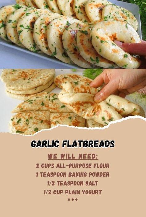 Garlic Flatbreads – 99easyrecipes Naan Bread Sandwich Ideas, Easy Naan Recipe, Garlic Flatbread, Homemade Naan Bread, Easy Flatbread, Flat Breads, Homemade Bread Recipes Easy, Naan Recipe, Flatbread Recipes