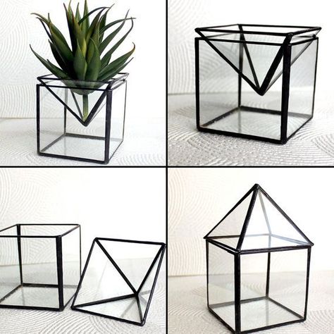 Terrarium Candle Holder, Terrarium Candle, Stained Glass Candle Holders, Stained Glass Candles, Stained Glass Decor, Glass Cube, Stained Glass Diy, Geometric Decor, Terraria